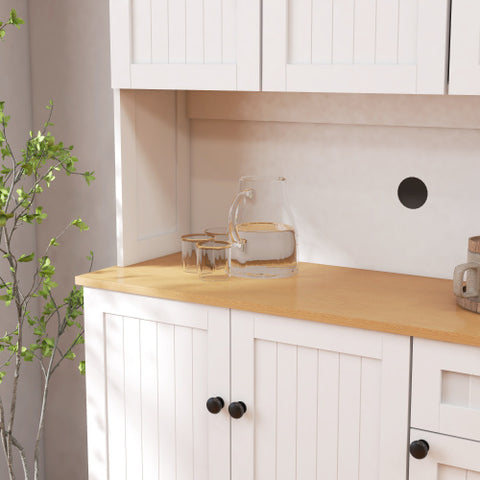 Kitchen Storage Cabinet With Microwave Countertop, Freestanding Cabinet With Adjustable Shelves, 6 Doors And 1 Drawer - White