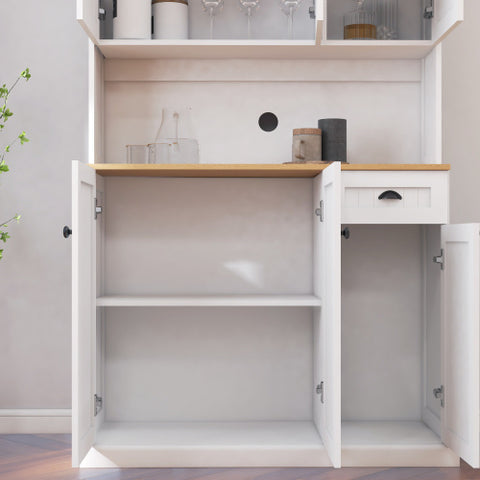 Kitchen Storage Cabinet With Microwave Countertop, Freestanding Cabinet With Adjustable Shelves, 6 Doors And 1 Drawer - White