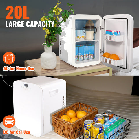 VEVOR Mini Fridge, 20L Skincare Fridges With Temper Control Touch Screen, Portable Small Beverage Refrigerator For Bedroom Office Car Dorm, AC DC Cool Warmer For Cosmetic Drink Milk, White