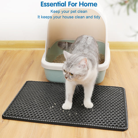 Double Rice Grain Cat Litter Mat, Cat Litter Cleaning Pad, Cat Litter Box Mat, Splash Guard Filter Mat