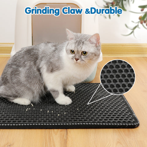 Double Rice Grain Cat Litter Mat, Cat Litter Cleaning Pad, Cat Litter Box Mat, Splash Guard Filter Mat