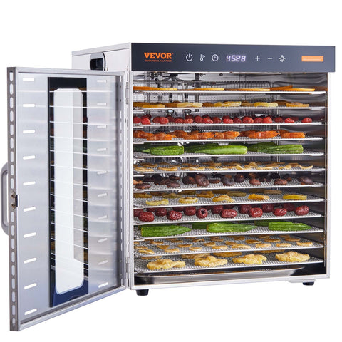 VEVOR Food Dehydrator Machine, 10 Stainless Steel Trays, 1000W Electric Food Dryer With Digital Adjustable Timer & Temperature For Jerky, Herb, Meat, Beef, Fruit, Dog Treats And Vegetables